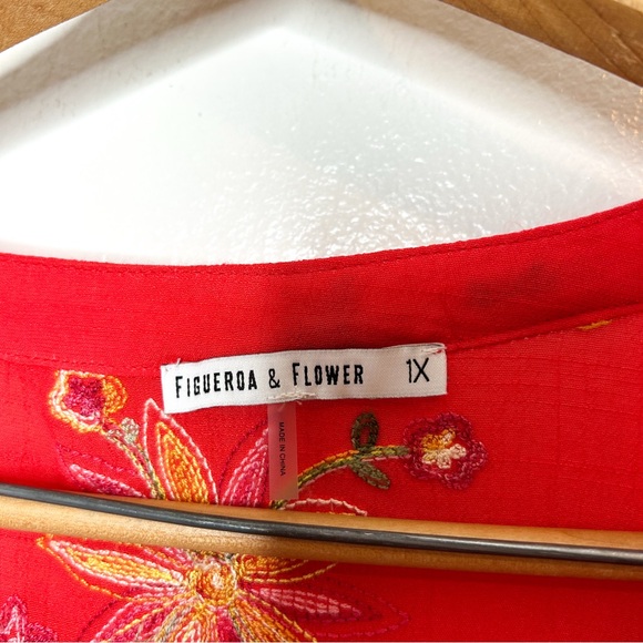 Figueroa & Flower Dress Barn Floral Embroidered Button Front‎ Tunic Blouse Plus - Picture 6 of 9